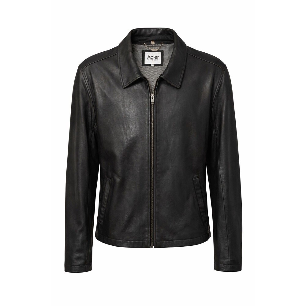 Adler Black Lambskin Leather Bomber Jacket Zip Spread Collar Mens M